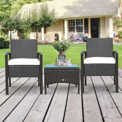 Outsunny 2-Seater Rattan Bistro Set Steel Brown