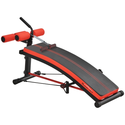 HOMCOM Banco de Musculación Banco Abdominal Pesas Estiramiento de Brazos Multifuncional para Fitness con 2 Cuerdas Expansor Acero