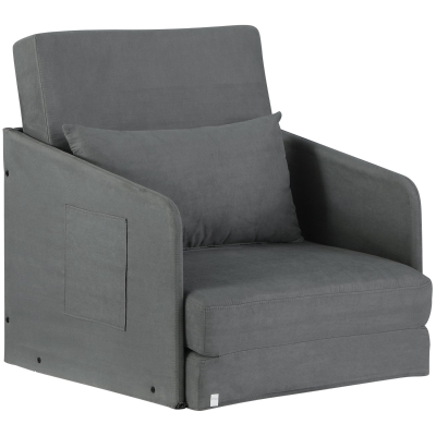 HOMCOM® Schlafsofa Sofabett Einzelsofa Waschbarer Bezug 2 Seitentaschen Kissen Metall Grau 70 x 74 x 78 cm