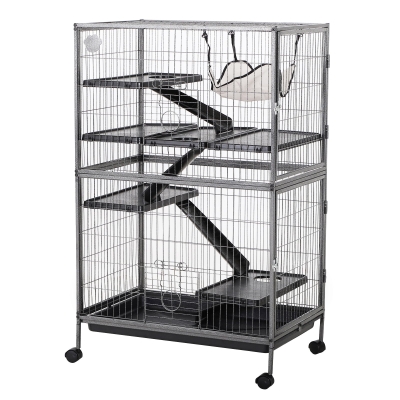 Pawhut Cage pour rongeurs multifonction 4 plateformes 3 rampes 4 portes dim. 80L x 52l x 128H cm métal gris argenté noir