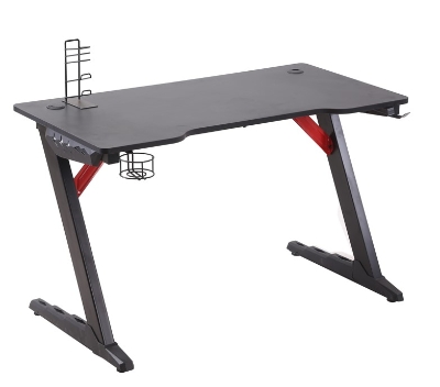 HOMCOM Computertisch Schreibtisch mit LED-Licht, Kopfhörerhaken und Getränkehalterung Schwarz 120 x 60 x 73 cm