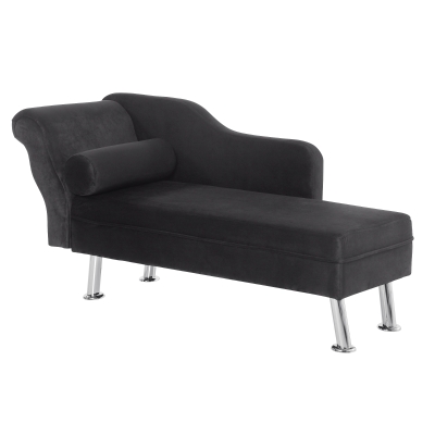 HOMCOM Velvet Upholstered Chaise Longue Sofa w/ Bolster Cushion Black