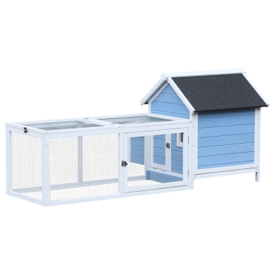 PawHut Pollaio da giardino per Galline con Corsa Vassoio di Nidificazione Rimovibile in Legno, Bianco e Blu,180x90.1x78.6cm