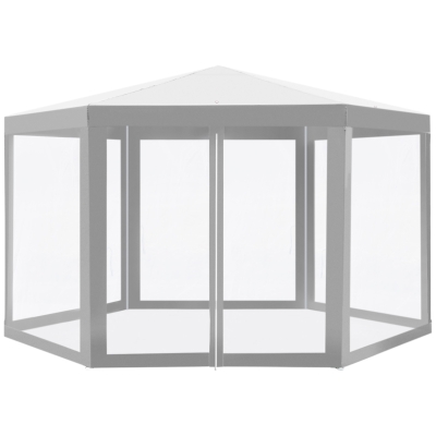 Outsunny Hexagon Netting Gazebo-Creamy White