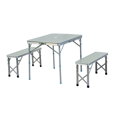 Outsunny Set Tavolo da Campeggio Giardino con 2 Panche Pieghevole Altezza Regolabile in Lega d'Alluminio Argento