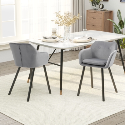 HOMCOM Dining Chairs Set of 2 Modern Upholstered Fabric Velvet-Touch Leisure Chairs with Backrest and Armrests, Lounge Reception Chairs for Home Office Kitchen Counter, Grey