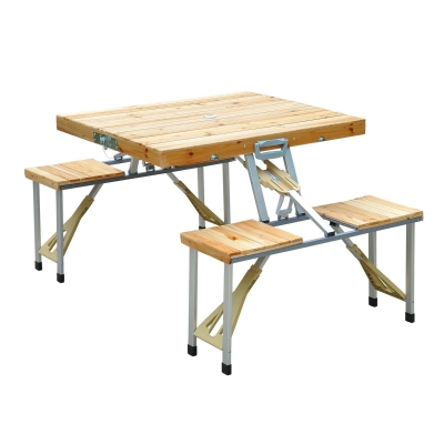 Outsunny Tavolo da Campeggio Pieghevole a Valigetta con Sedie in Legno, Tavolo da Picnic Telaio in Alluminio per Esterno