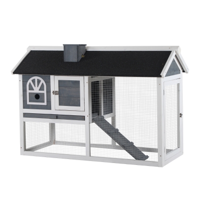 PawHut Rabbit Hutch Wood Bunny Cage for Outdoor Indoor w/ Pull Out Tray Run Box Ramp