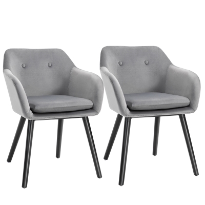 HOMCOM Set Of 2 Dinning Chair Modern Style Velvet Tufted Upholstered Seat Grey
