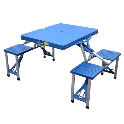 Outsunny Tavolino da campeggio pieghevole portatile in alluminio e plastica con 4 sedie, Azzurro