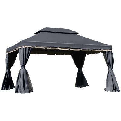 Outsunny Tonnelle barnum pavillon de jardin style colonial double toit toile moustiquaires et toiles amovibles 3,9L x 2,9l x 2,8H m noir