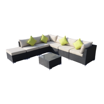 Outsunny 7-Seater Rattan Sofa Set W/Cushions-Black