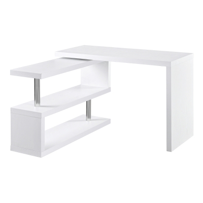 HOMCOM Mesa de Ordenador PC Escritorio de Esquina Giratorio 360 Grados en Forma de L con Estantes para Oficina en Casa 114x120x76,1 cm Blanco