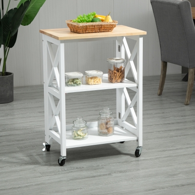 HOMCOM Carrinho de Cozinha Dobrável Carrinho de Serviço com Rodas e Prateleiras de 2 Níveis 60x40x84cm Branco