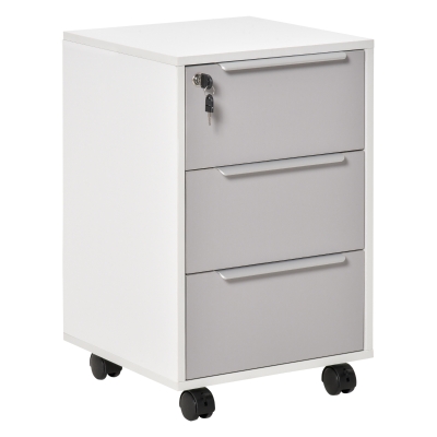 HOMCOM Cajonera Tipo Archivador Móvil de Oficina con 3 Cajones Cerradura Ruedas y Frenos para Documentos Carpetas 40x40x63,5 cm Blanco y Gris