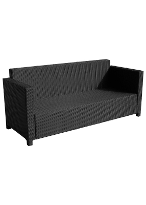 Outsunny Rattan 3-Seater Sofa-Black