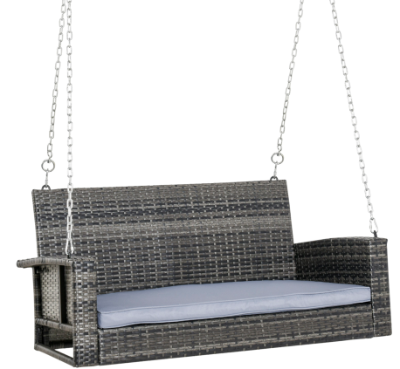 Outsunny 2 Seater Patio Rattan Garden Swing Hanging Chair Garden Loveseat Bench w/ Cushion