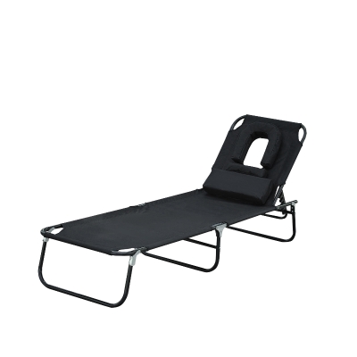 Outsunny Tumbona Plegable con Respaldo Ajustable en 4 Posiciones Tumbona de Jardín con Almohada Marco de Acero y Tela Oxford para Camping Playa Terraza 190x56x28 cm Negro