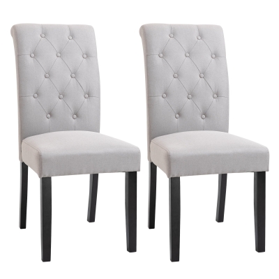 Lot de 2 chaises style Chesterfield lin gris clair