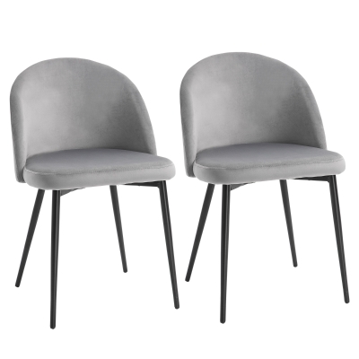 HOMCOM Velvet Contemporary Set Of 2 Kitchen Dining Chairs Grey
