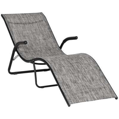Outsunny Tumbona Plegable de Jardín con Reposabrazos Reposapiés Respaldo Transpirable y Marco de Metal Ergonómico para Terraza Playa Camping 170x62x68 cm Gris