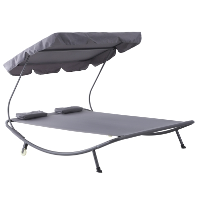Outsunny Lit de Jardin 2 Places à Roulettes Gris 200 x 173 x 155 cm