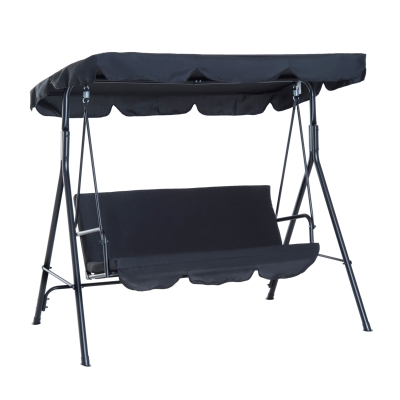 Outsunny Columpio de Jardín de 3 Plazas Silla Balancín con Parasol Techo Ajustable en Ángulo para Terraza Balcón Carga Máx. 200 kg Acero 172x110x152 cm Negro