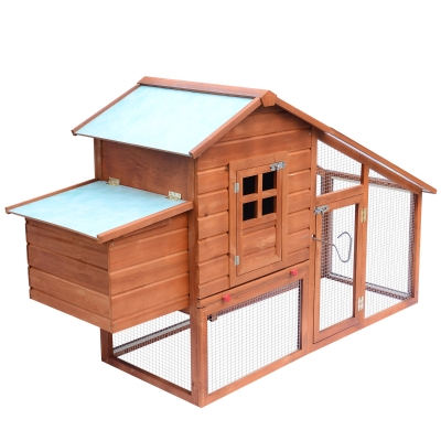 PawHut Gallinero Corral de Madera para Exteriores Jaula para Gallinas Pollos con Bandeja Extraíble Caja de Huevo Resistente al Agua 190x66x116 cm