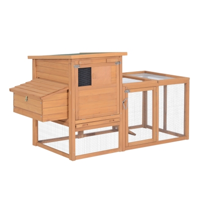 PawHut Gallinero de Madera para Exterior Jaula para Gallinas Grande con Zona Abierta Ponedero Bandeja Extraíble Techo Asfáltico Abatible y Rampa 190x81x103 cm Natural