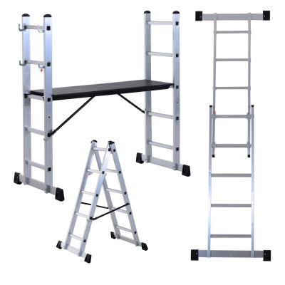 HOMCOM 140 cm Folding Aluminum Ladder A-type-Silver
