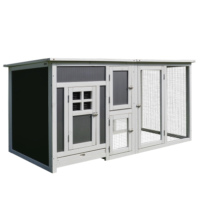 PawHut Gallinero Exterior Madera con Corredor Techo Abatible y Bandeja Extraíble Jaula para Gallinas Animales Pequeños Pollo 160x75x80cm