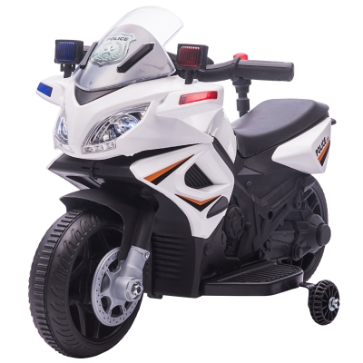 HOMCOM dziecięcy policyjny elektryczny motocykl motocykl policyjny samochód elektryczny pojazd dla dzieci od 18 do 36 miesięcy z 2 reflektorami światła policyjne elektryczny quad biały + czarny 69 x 39 x 43 cm