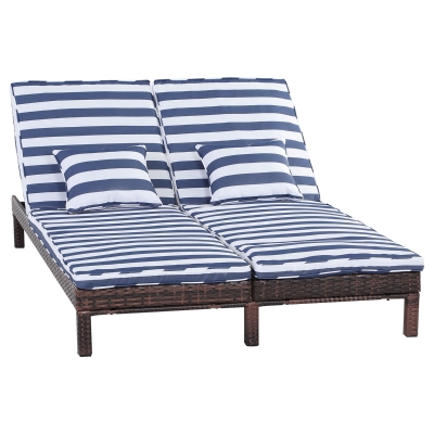 Outsunny® Gartenliege Doppelliege Relaxliege für 2 Personen 5-stufig Metall PE Rattan Blau