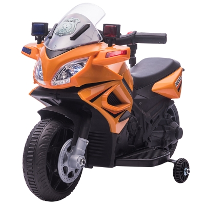HOMCOM dziecięcy policyjny elektryczny motocykl motocykl policyjny samochód elektryczny pojazd dla dzieci od 18 do 36 miesięcy z 2 reflektorami światła policyjne elektryczny quad pomarańczowy + czarny 69 x 39 x 43 cm