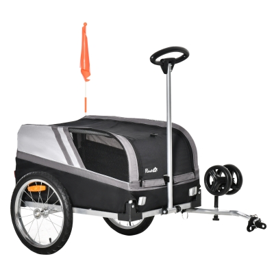 PawHut 2-in-1 hondenkar huisdier hond hondenfietskar hondendrager hondenfietskar Oxford-stof ademend metaal Oxford-stof zwart + zilver 130 x 64 x 92 cm