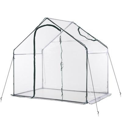 Outsunny Foliengewächshaus Tomatengewächshaus Treibhaus Frühbeet mit Fenster und Tür Weiß Stahl PVC-Kunststoff 180 x 100 x 168 cm