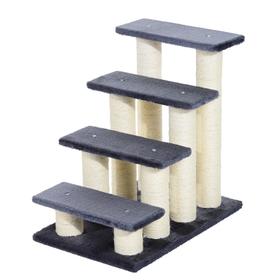 PawHut Tiertreppe Katzentreppe Hundetreppe 4 Stufen Treppe für Katze und Hunde Plüsch Grau 60 x 42 x 61 cm