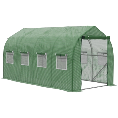 Outsunny Foliengewächshaus begehbares Polytunnel 4 x 2 m Gewächshaus Treibhaus Frostschutz Stahlrohr Dunkelgrün