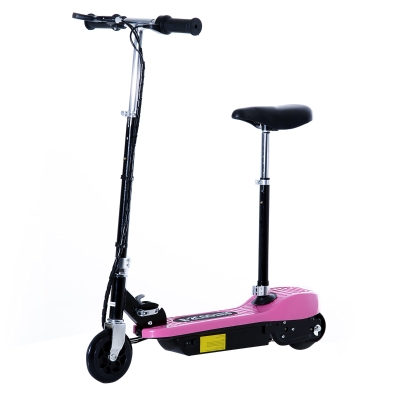 HomCom Trotineta Electrica cu Sa pentru Copii Pliabila 120W, viteza Max: 12Km/h in Metal si PE, 78 × 40 × 96cm, Roz