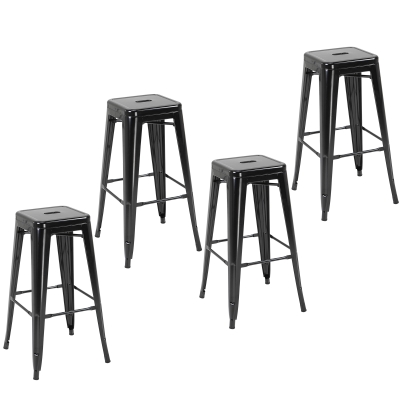HOMCOM Conjunto de 4 taburetes de Bar Estilo Industrial Apilables y con Reposapiés Aptos para Interiores y Exteriores 43x43x76 cm Negro