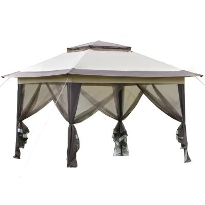 Outsunny Faltpavillon Pop-Up-Zelt Gartenpavillon inkl. Rollentasche Stahl+Oxford+Mesh Braun 3,64x3,64x2,94m