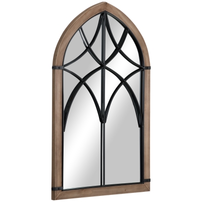 HOMCOM Espejo de Pared de Madera 93x60 cm Espejo Decorativo con 2 Ganchos Estilo Vintage para Salón Dormitorio Comedor Entrada Marrón