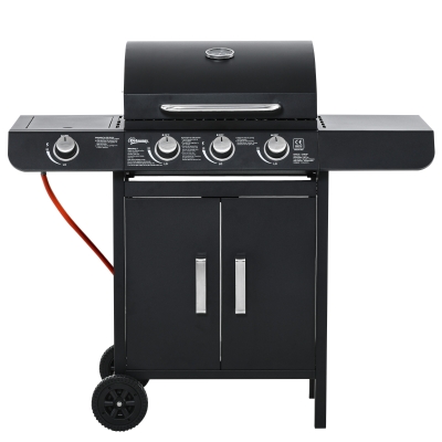 Outsunny Gasgrill BBQ mit 4 Brennern Metall Schwarz 110 x 50 x 100 cm
