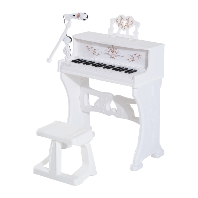 HOMCOM Piano Electrónico Infantil 37 Teclas con Micrófono Taburete 22 Canciones Blanco