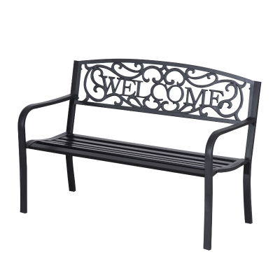 Outsunny Dekorative Gartenbank für 2 Personen, Eisen, Schwarz, 127 x 60 x 87 cm