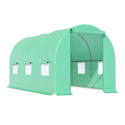 Outsunny Foliengewächshaus Tomatengewächshaus Treibhaus Folientunnel Frühbeet mit Fenster Grün 450 x 200 x 200 cm