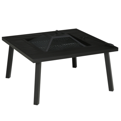 Outsunny Feuerschale mit Grill- und Tischfunktion, Stahl, Schwarz, 81 x 81 x 53 cm