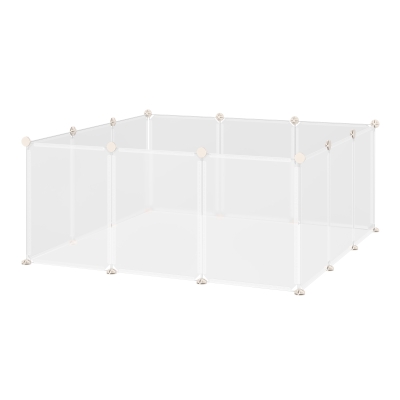 PawHut Freilaufgehege Laufgitter DIY Freigehege Gittergehege Absperrgitter Kleine Haustiere Laufstall für Innen 12 Platten Weiß Metall PP-Harz 105 x 105 x 45 cm