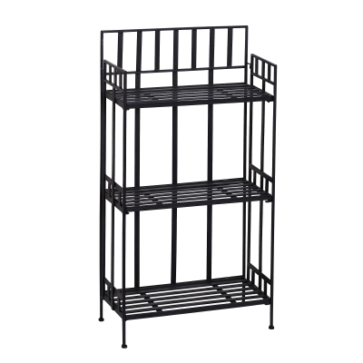 Outsunny Pflanzregal mit 3 Böden, faltbar, Metall, Schwarz, 61 x 29,5 x 120 cm
