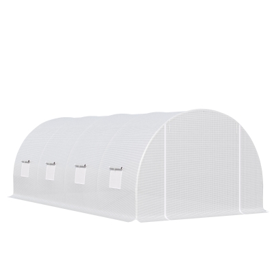 Outsunny begehbares Foliengewächshaus mit 8 Fenstern, PE+Stahl, Weiß, 6 x 3 x 2 m